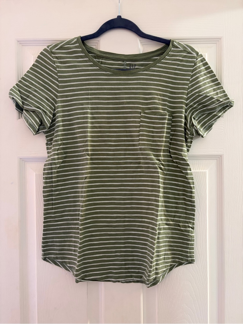 GAP Striped Olive Green Pocket Tee - Women